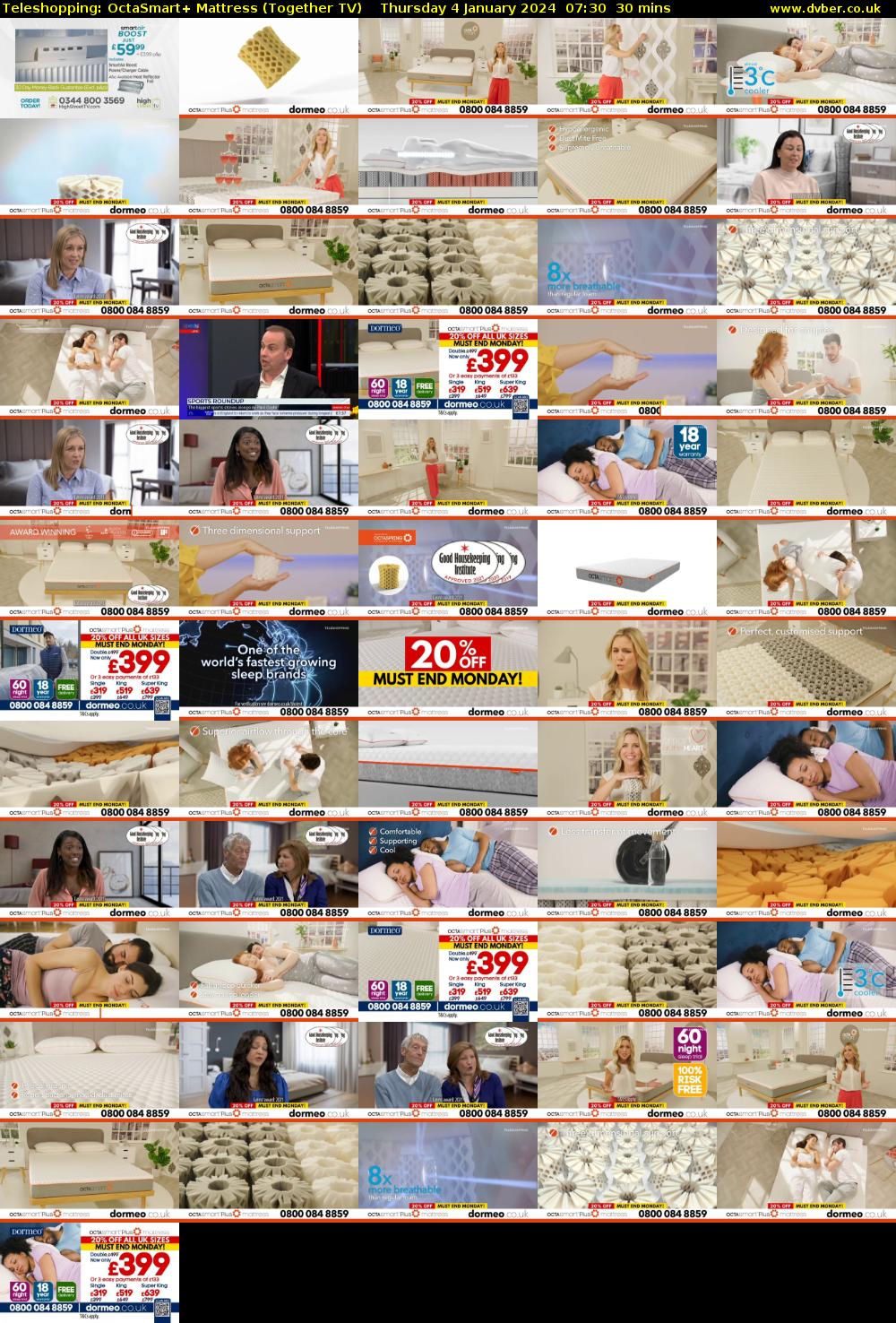 Teleshopping: OctaSmart+ Mattress (Together TV) Thursday 4 January 2024 07:30 - 08:00