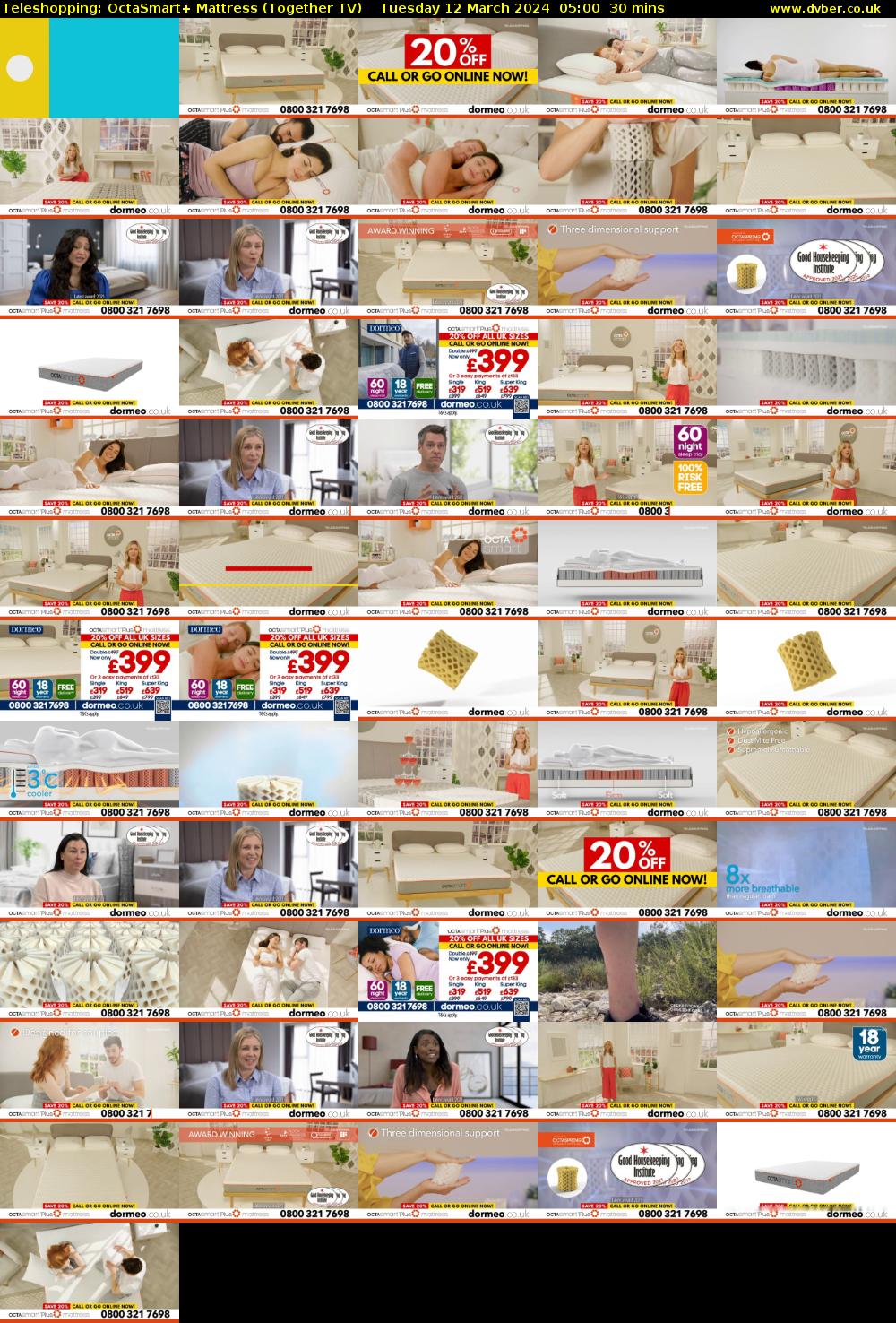 Teleshopping: OctaSmart+ Mattress (Together TV) Tuesday 12 March 2024 05:00 - 05:30
