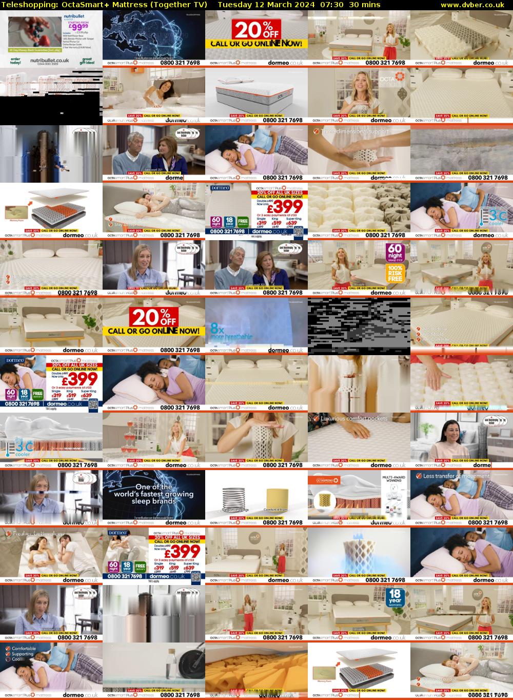 Teleshopping: OctaSmart+ Mattress (Together TV) Tuesday 12 March 2024 07:30 - 08:00