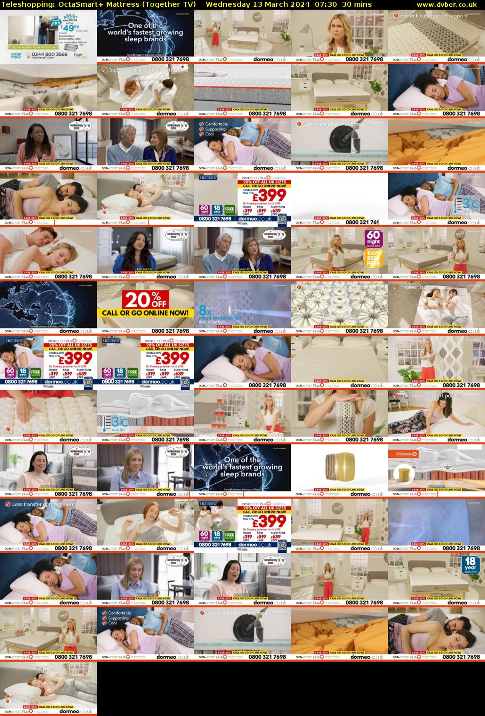 Teleshopping: OctaSmart+ Mattress (Together TV) Wednesday 13 March 2024 07:30 - 08:00