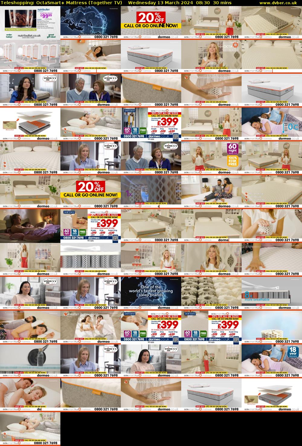 Teleshopping: OctaSmart+ Mattress (Together TV) Wednesday 13 March 2024 08:30 - 09:00