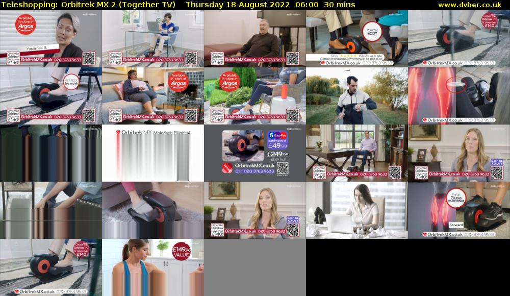 Teleshopping: Orbitrek MX 2 (Together TV) Thursday 18 August 2022 06:00 - 06:30