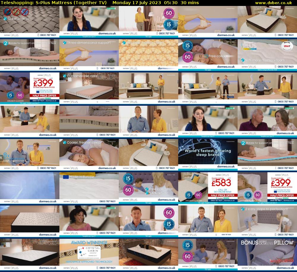 Teleshopping: S-Plus Mattress (Together TV) Monday 17 July 2023 05:30 - 06:00
