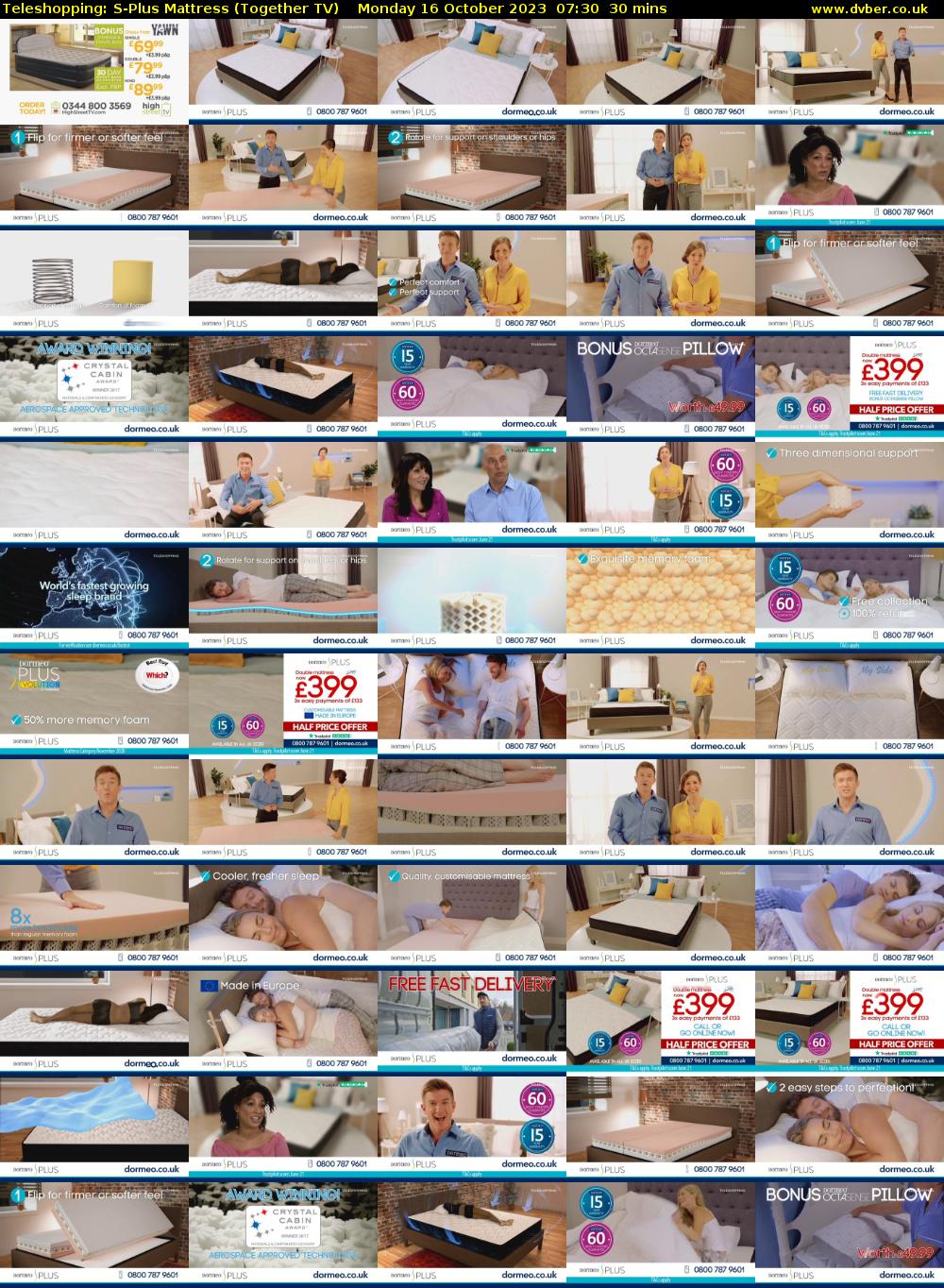 Teleshopping: S-Plus Mattress (Together TV) Monday 16 October 2023 07:30 - 08:00