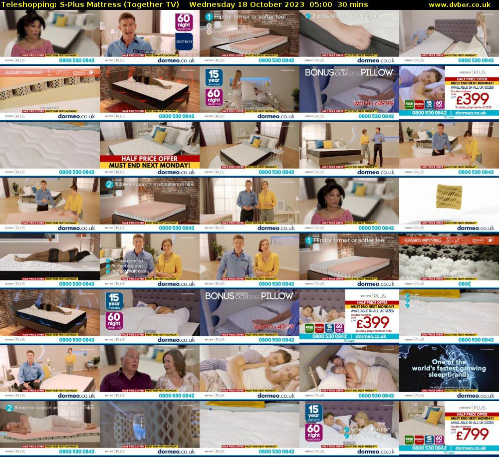 Teleshopping: S-Plus Mattress (Together TV) Wednesday 18 October 2023 05:00 - 05:30