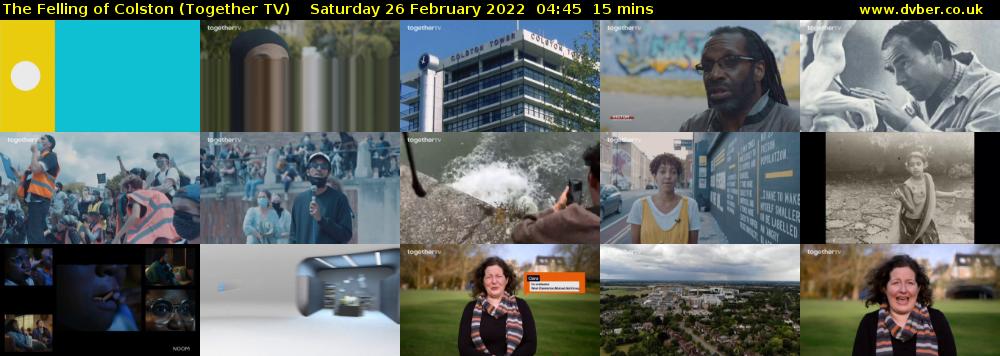 The Felling of Colston (Together TV) Saturday 26 February 2022 04:45 - 05:00