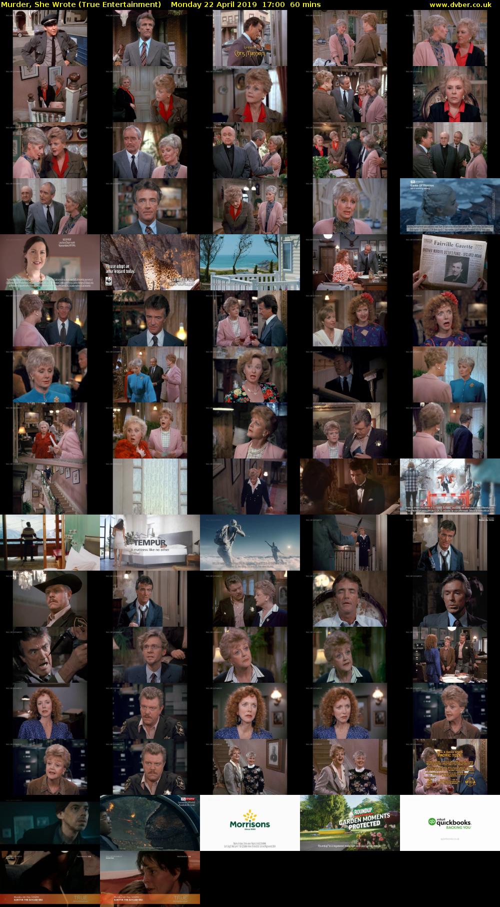Murder, She Wrote (True Entertainment) Monday 22 April 2019 17:00 - 18:00