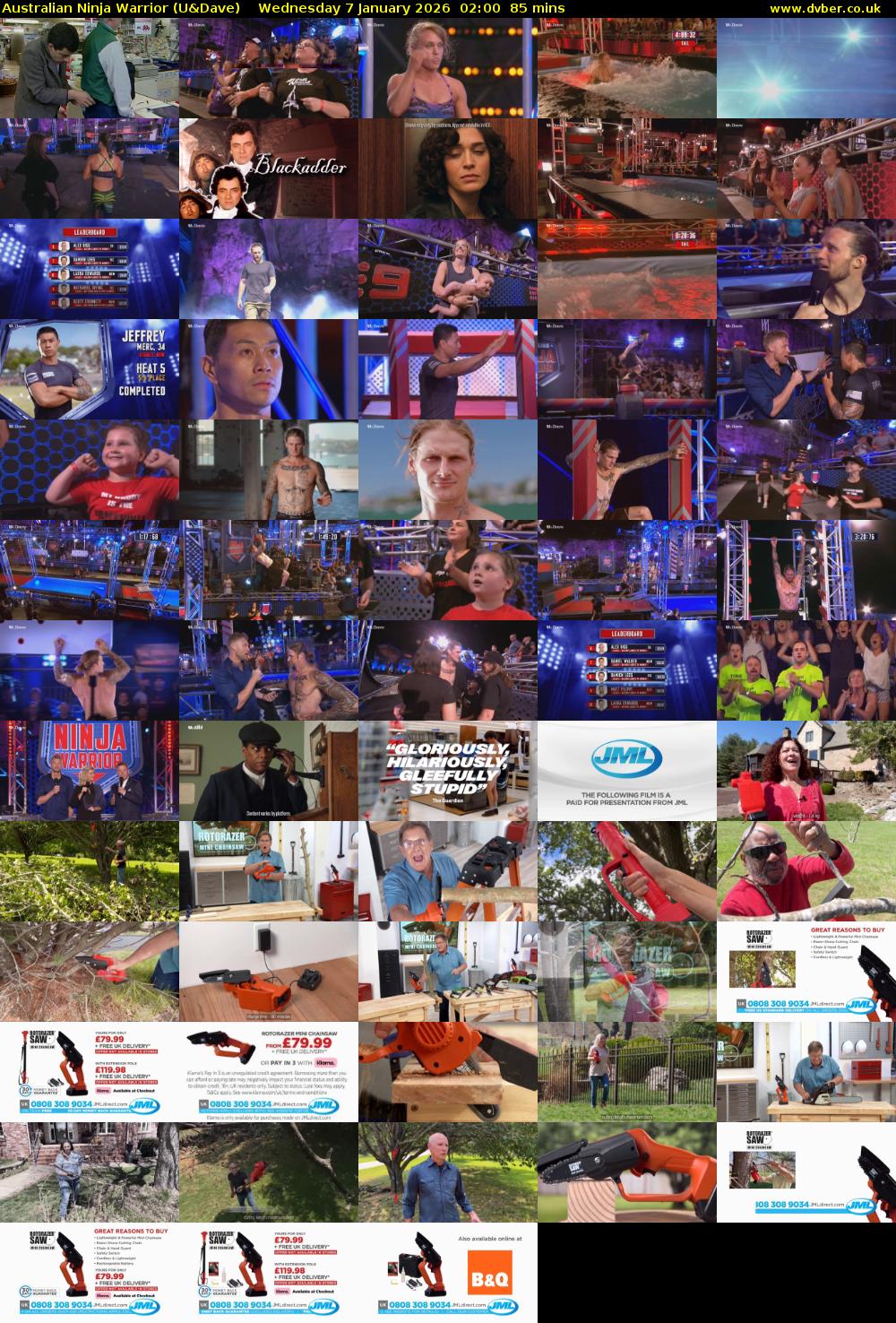 Australian Ninja Warrior (U&Dave) Wednesday 7 January 2026 02:00 - 03:25