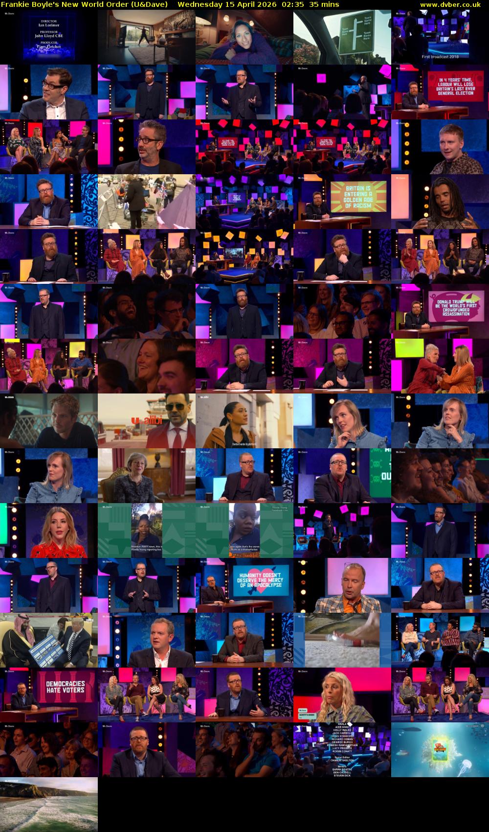 Frankie Boyle's New World Order (U&Dave) Wednesday 15 April 2026 02:35 - 03:10