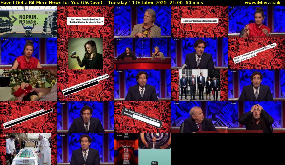 Have I Got a Bit More News for You (U&Dave) Tuesday 14 October 2025 21:00 - 22:00