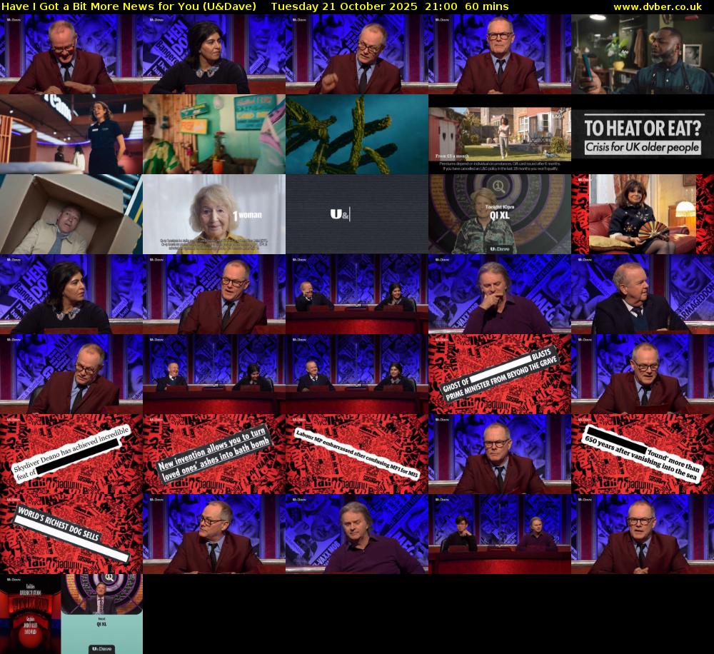 Have I Got a Bit More News for You (U&Dave) Tuesday 21 October 2025 21:00 - 22:00