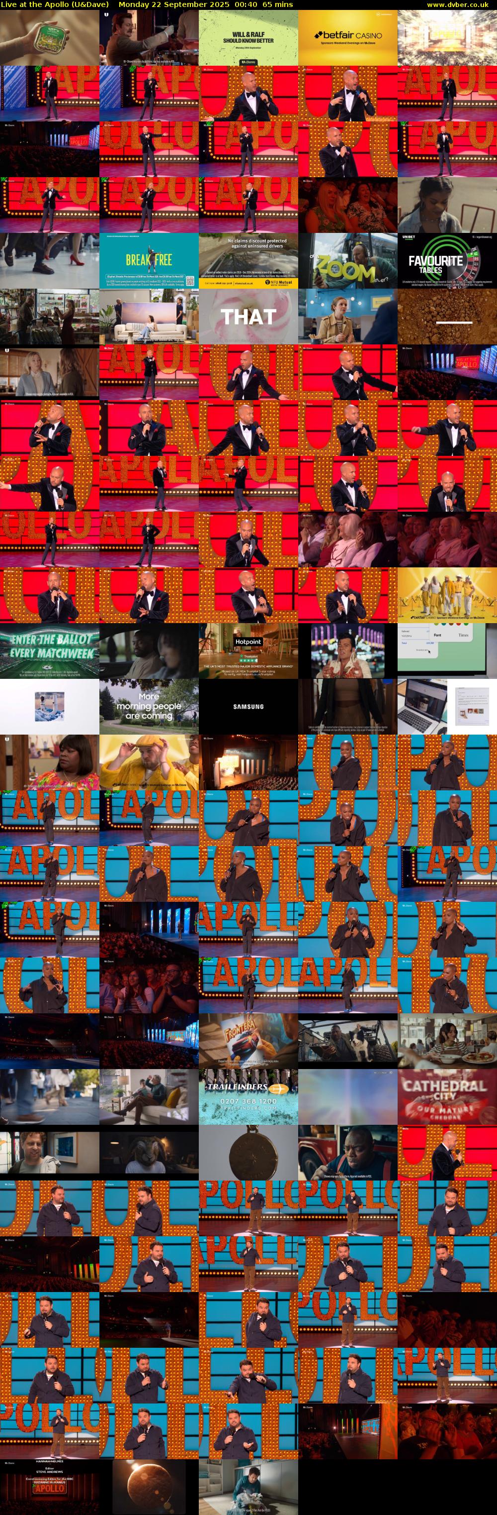 Live at the Apollo (U&Dave) Monday 22 September 2025 00:40 - 01:45