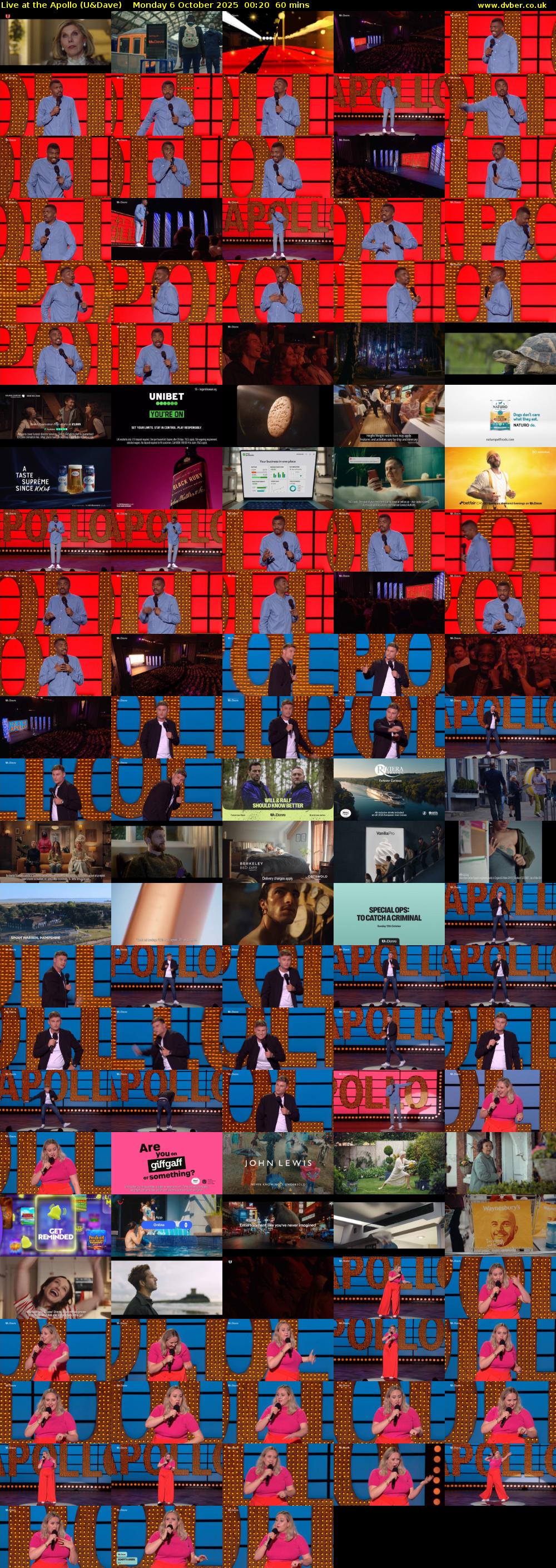 Live at the Apollo (U&Dave) Monday 6 October 2025 00:20 - 01:20