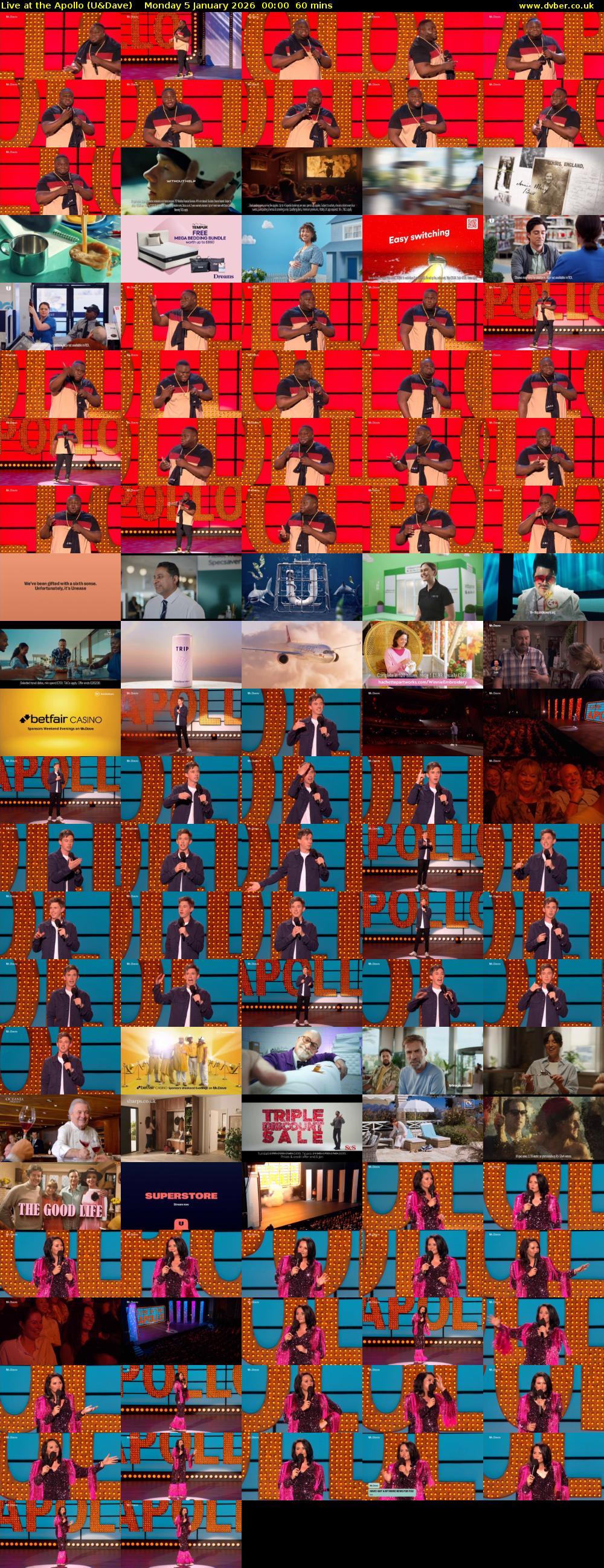 Live at the Apollo (U&Dave) Monday 5 January 2026 00:00 - 01:00