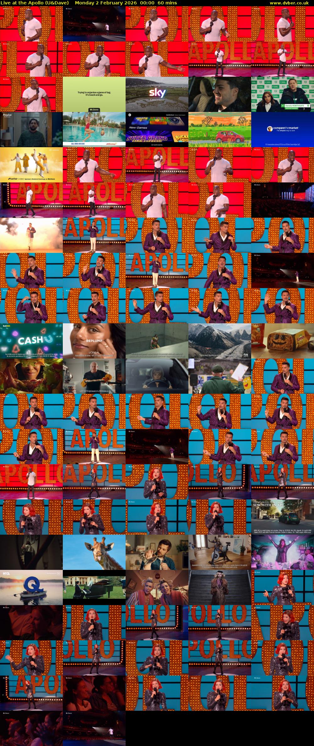 Live at the Apollo (U&Dave) Monday 2 February 2026 00:00 - 01:00