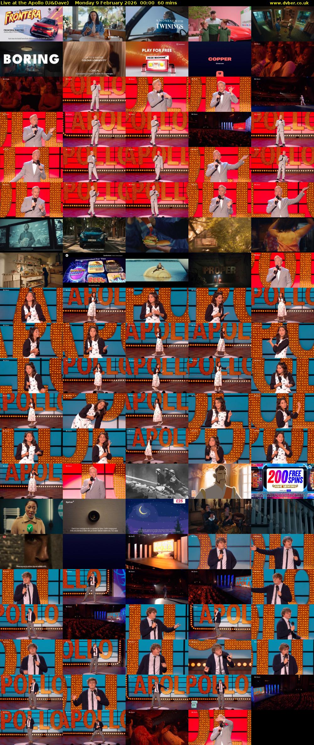 Live at the Apollo (U&Dave) Monday 9 February 2026 00:00 - 01:00