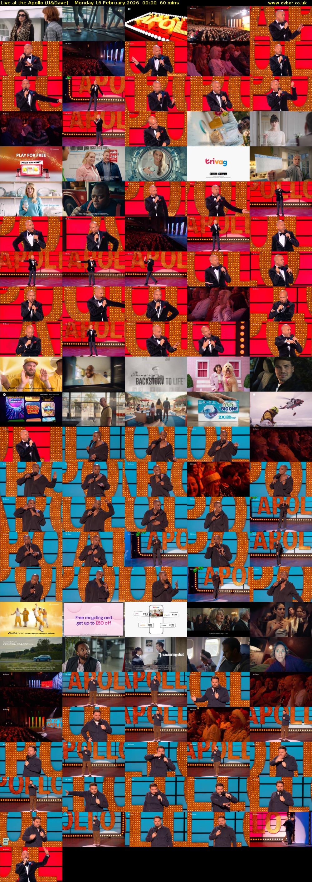 Live at the Apollo (U&Dave) Monday 16 February 2026 00:00 - 01:00