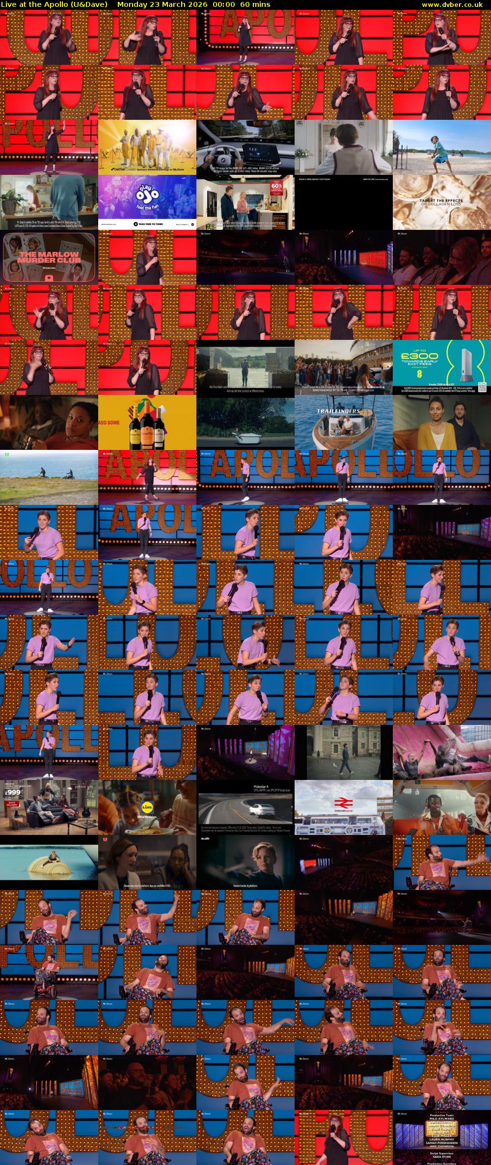 Live at the Apollo (U&Dave) Monday 23 March 2026 00:00 - 01:00