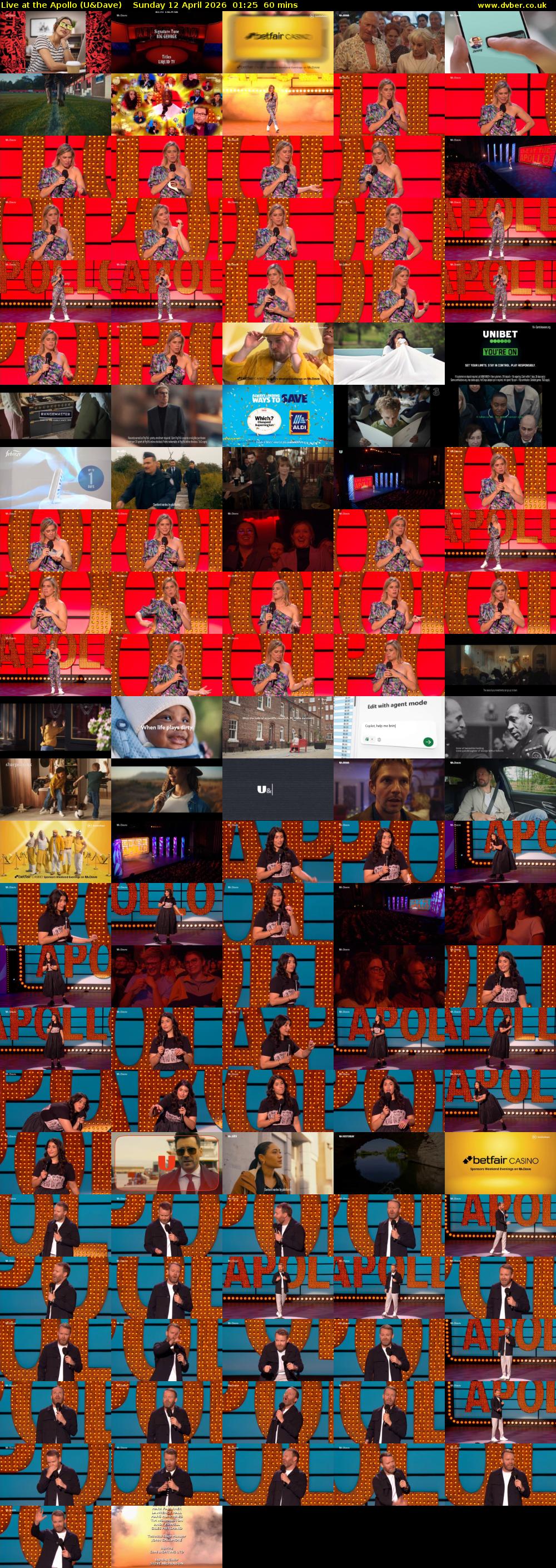 Live at the Apollo (U&Dave) Sunday 12 April 2026 01:25 - 02:25