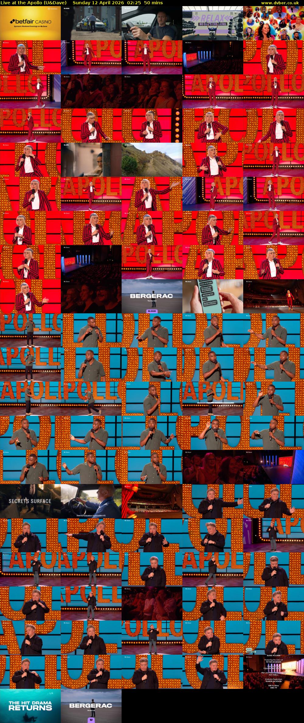 Live at the Apollo (U&Dave) Sunday 12 April 2026 02:25 - 03:15