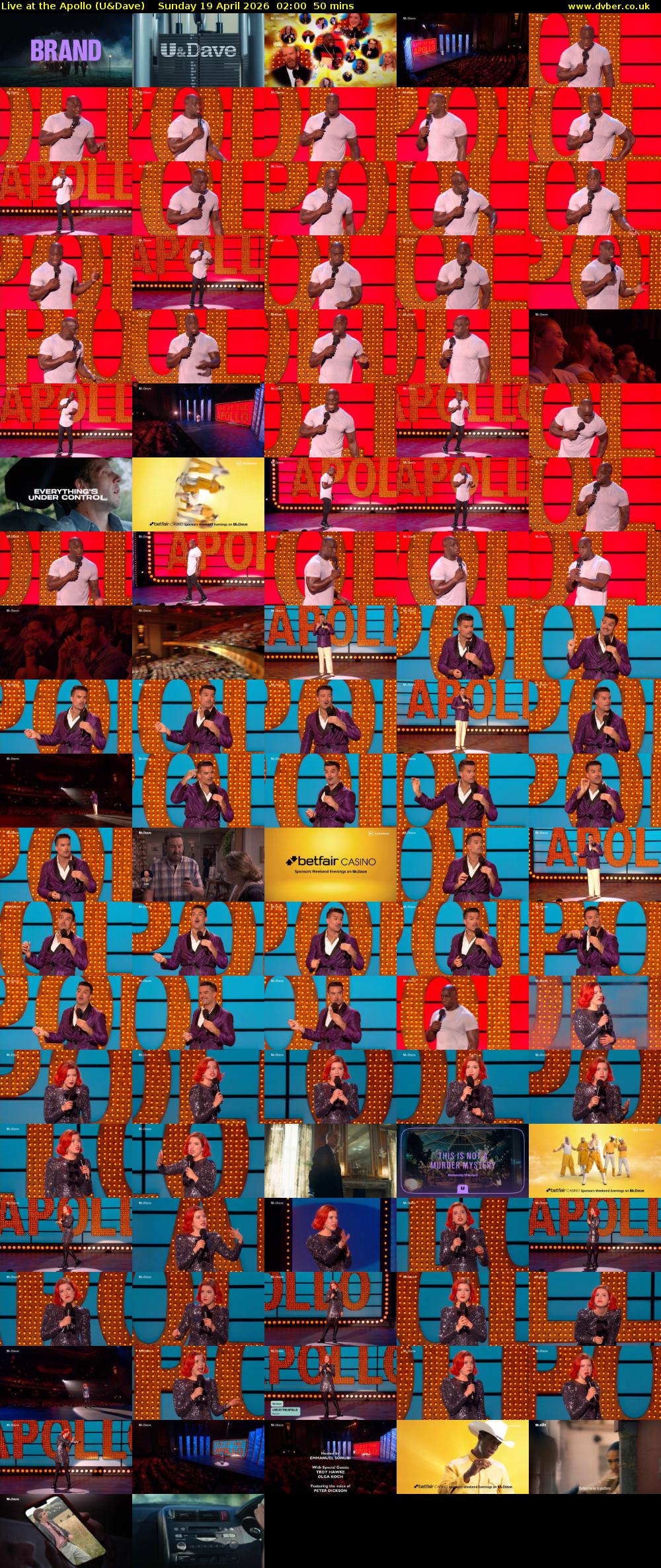 Live at the Apollo (U&Dave) Sunday 19 April 2026 02:00 - 02:50