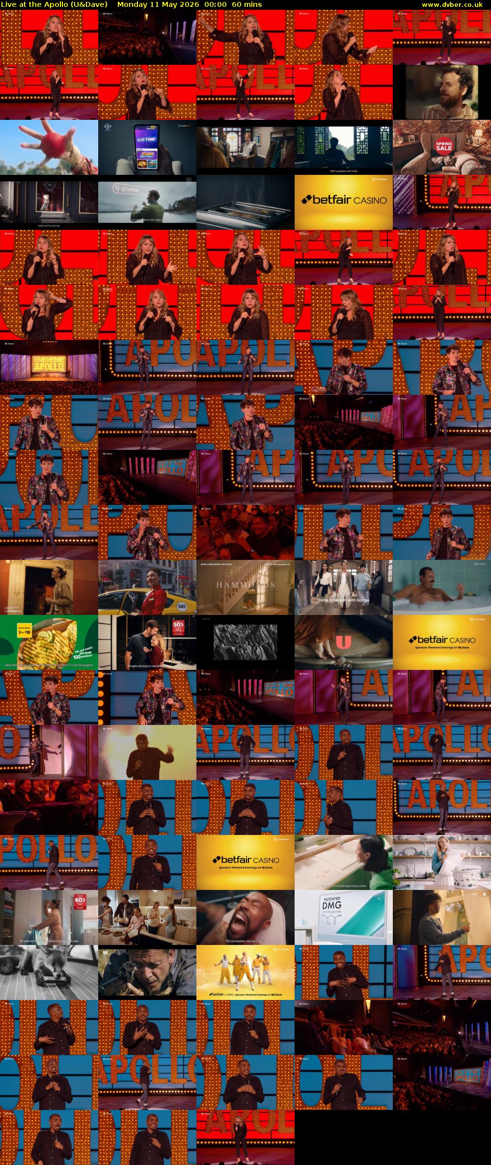 Live at the Apollo (U&Dave) Monday 11 May 2026 00:00 - 01:00