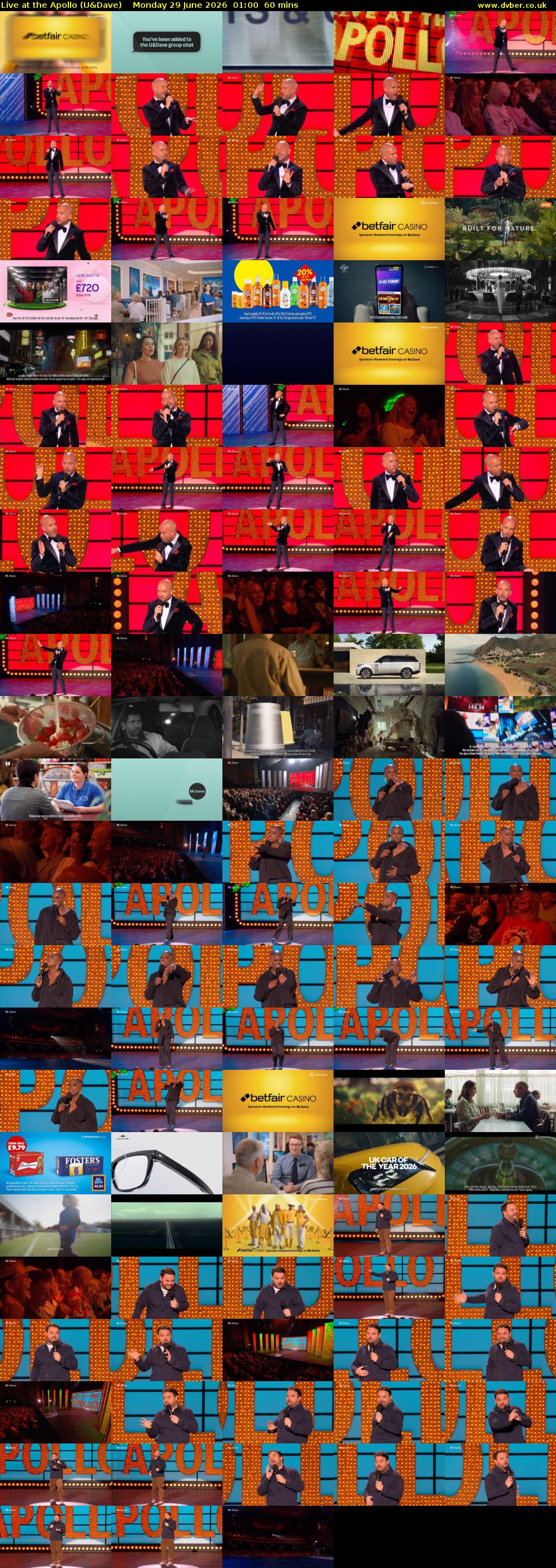 Live at the Apollo (U&Dave) Monday 29 June 2026 01:00 - 02:00