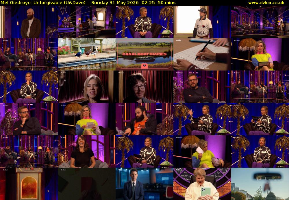 Mel Giedroyc: Unforgivable (U&Dave) Sunday 31 May 2026 02:25 - 03:15