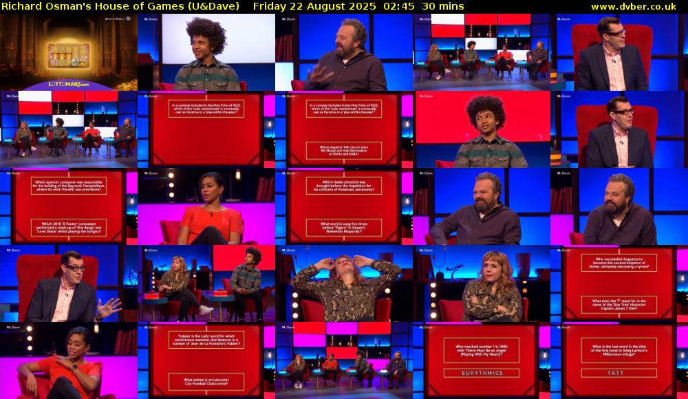 Richard Osman's House of Games (U&Dave) Friday 22 August 2025 02:45 - 03:15