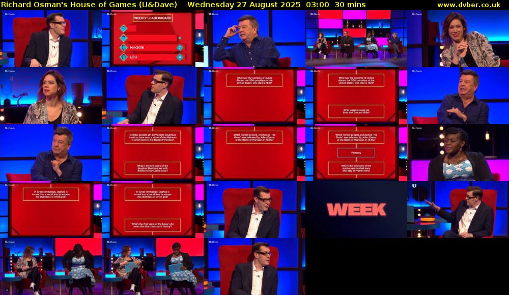 Richard Osman's House of Games (U&Dave) Wednesday 27 August 2025 03:00 - 03:30