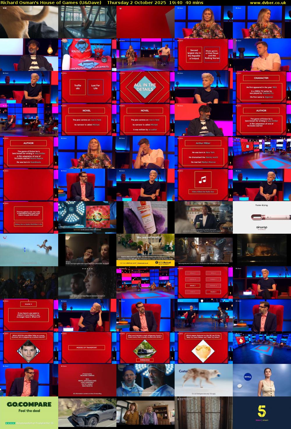 Richard Osman's House of Games (U&Dave) Thursday 2 October 2025 19:40 - 20:20