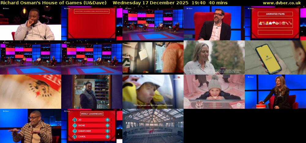 Richard Osman's House of Games (U&Dave) Wednesday 17 December 2025 19:40 - 20:20
