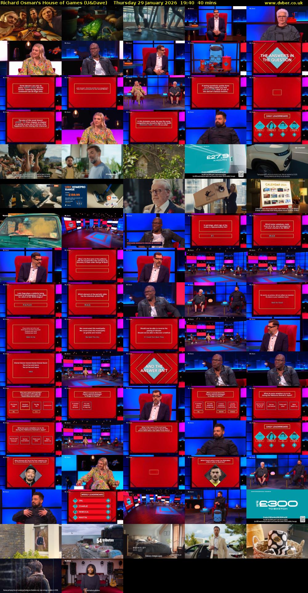 Richard Osman's House of Games (U&Dave) Thursday 29 January 2026 19:40 - 20:20