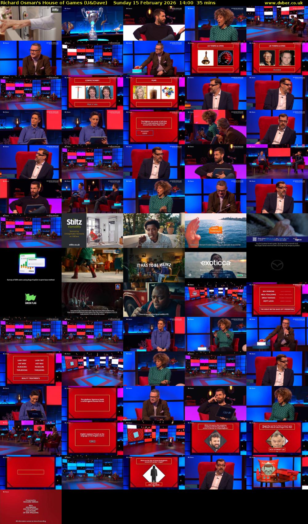 Richard Osman's House of Games (U&Dave) Sunday 15 February 2026 14:00 - 14:35