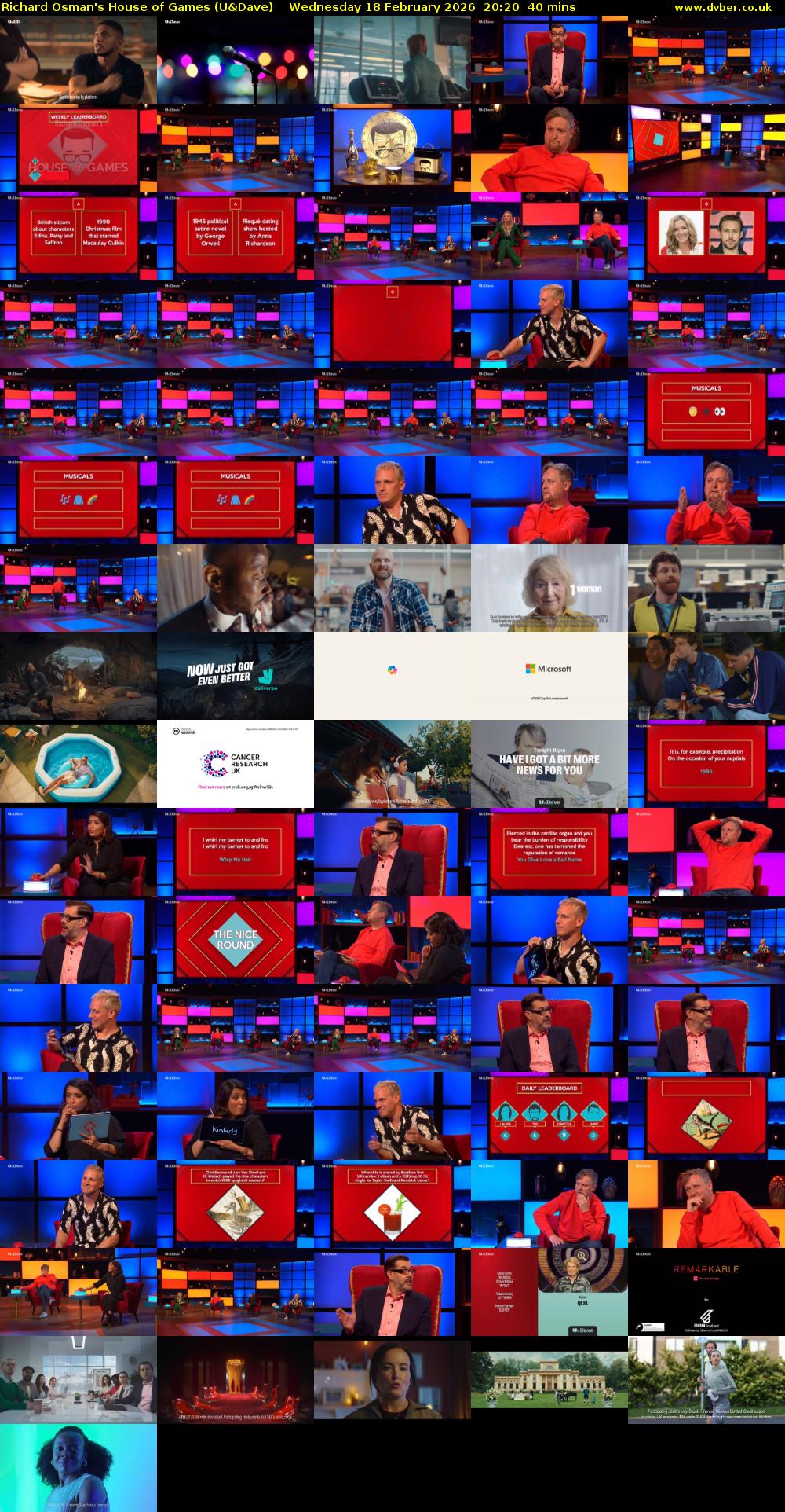 Richard Osman's House of Games (U&Dave) Wednesday 18 February 2026 20:20 - 21:00