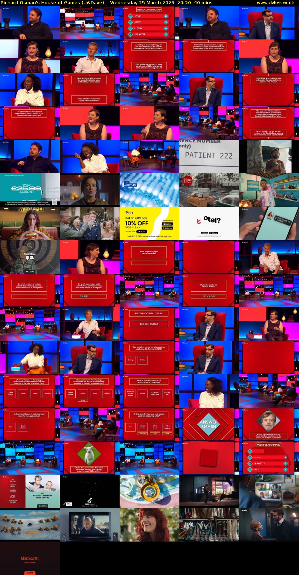 Richard Osman's House of Games (U&Dave) Wednesday 25 March 2026 20:20 - 21:00