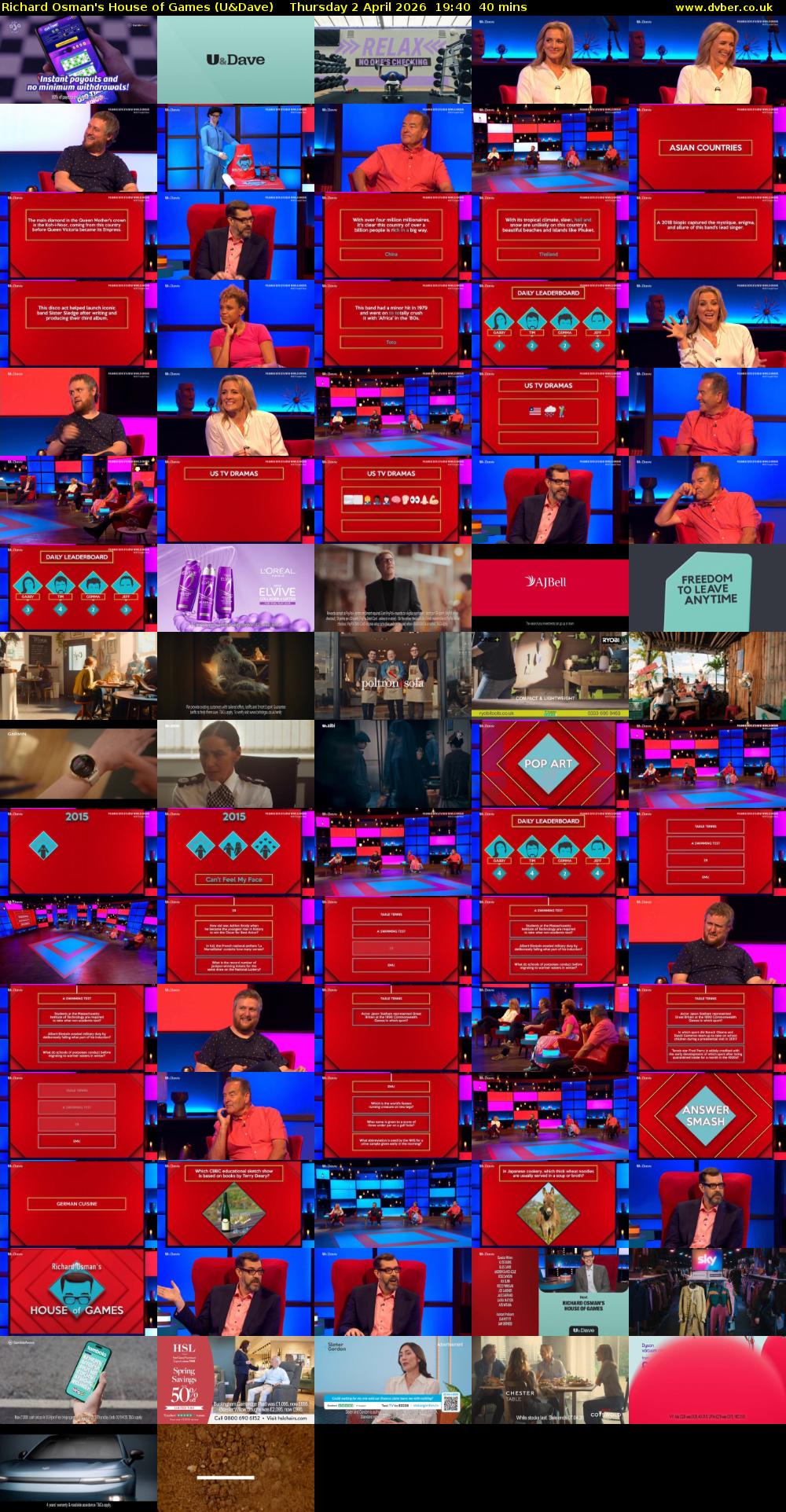 Richard Osman's House of Games (U&Dave) Thursday 2 April 2026 19:40 - 20:20