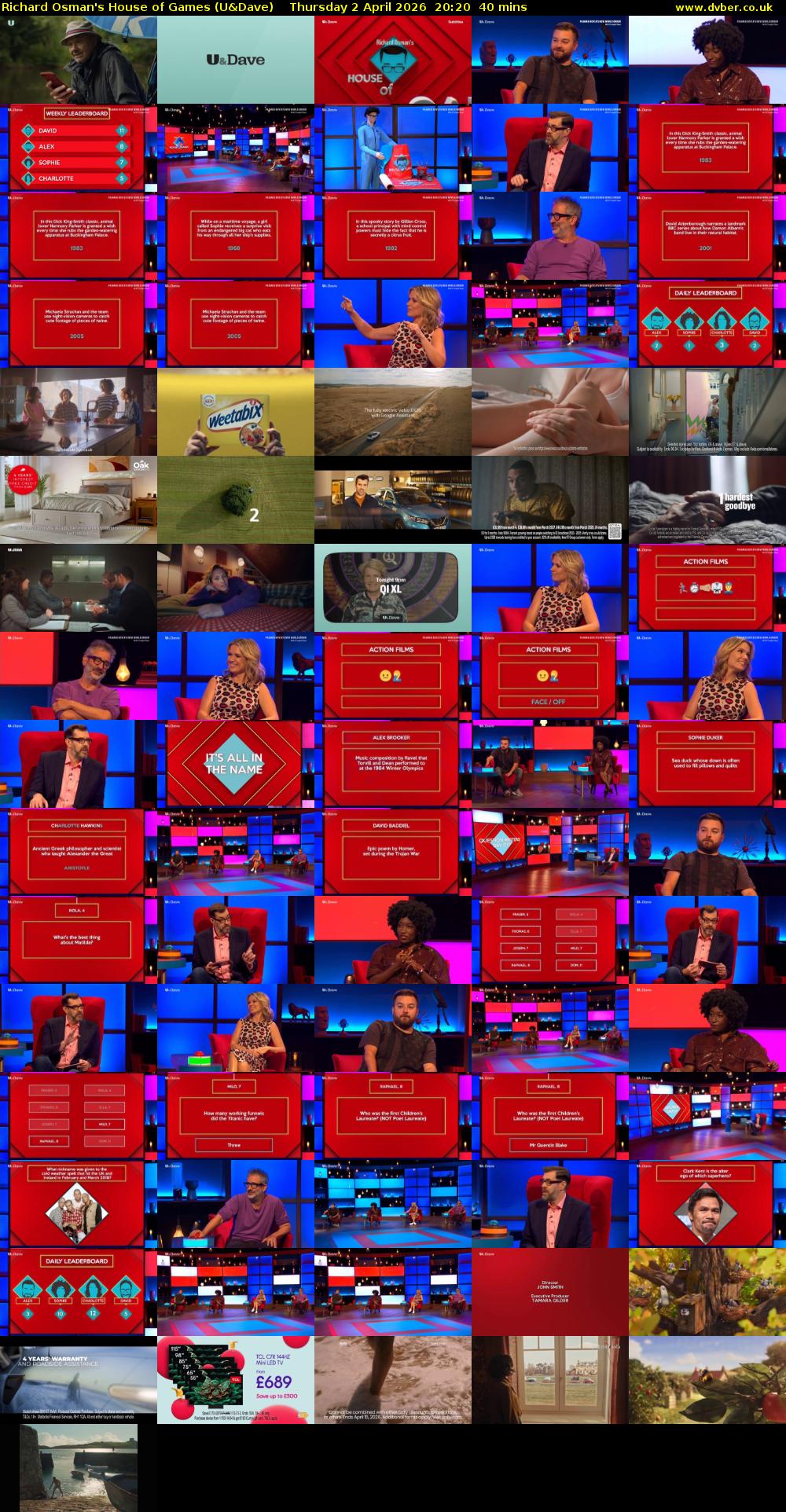 Richard Osman's House of Games (U&Dave) Thursday 2 April 2026 20:20 - 21:00