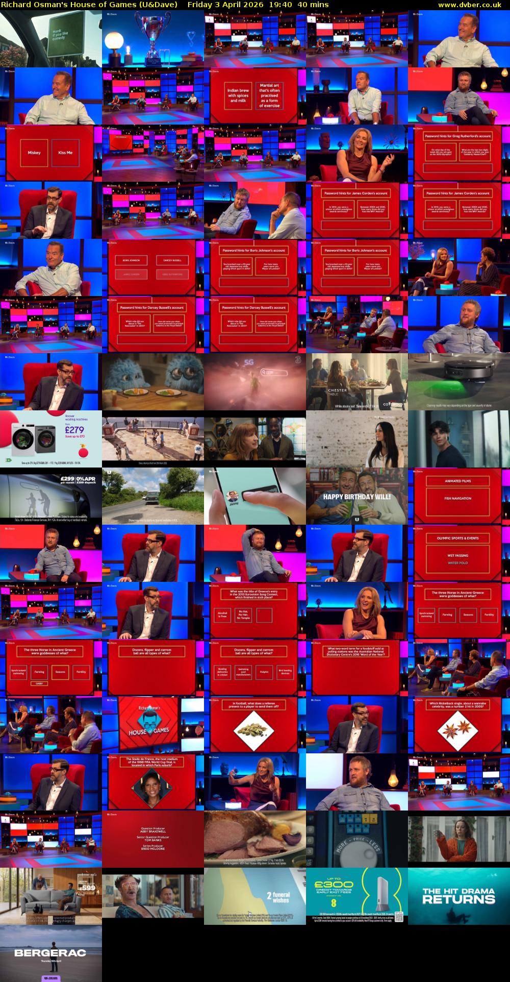 Richard Osman's House of Games (U&Dave) Friday 3 April 2026 19:40 - 20:20