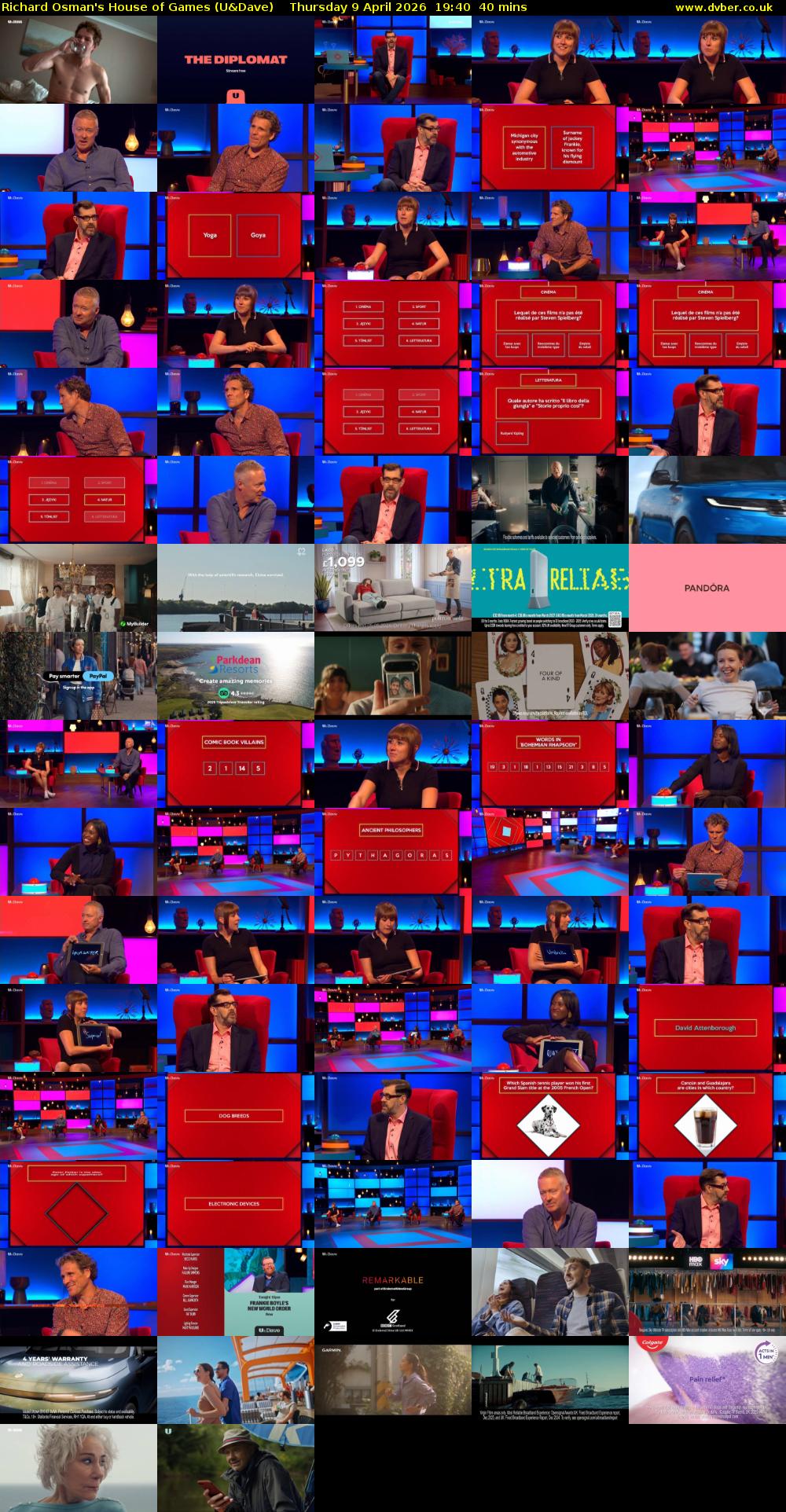 Richard Osman's House of Games (U&Dave) Thursday 9 April 2026 19:40 - 20:20