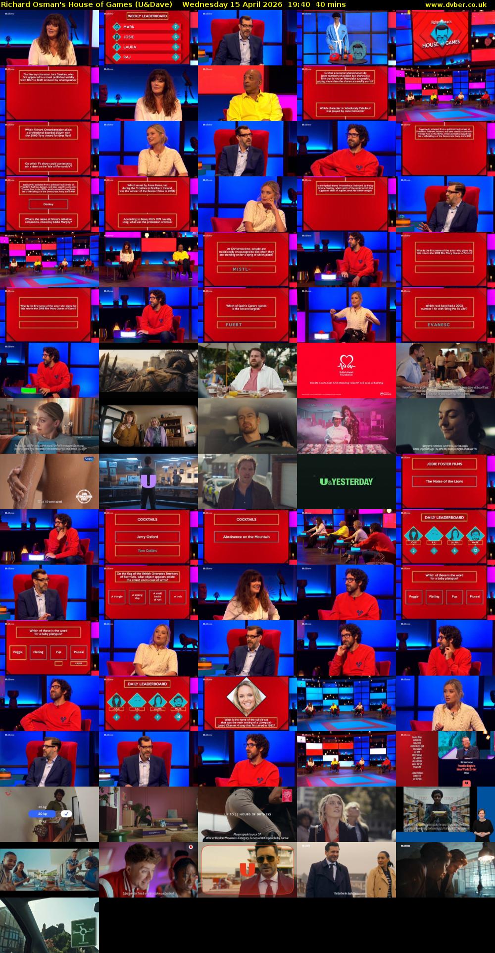 Richard Osman's House of Games (U&Dave) Wednesday 15 April 2026 19:40 - 20:20