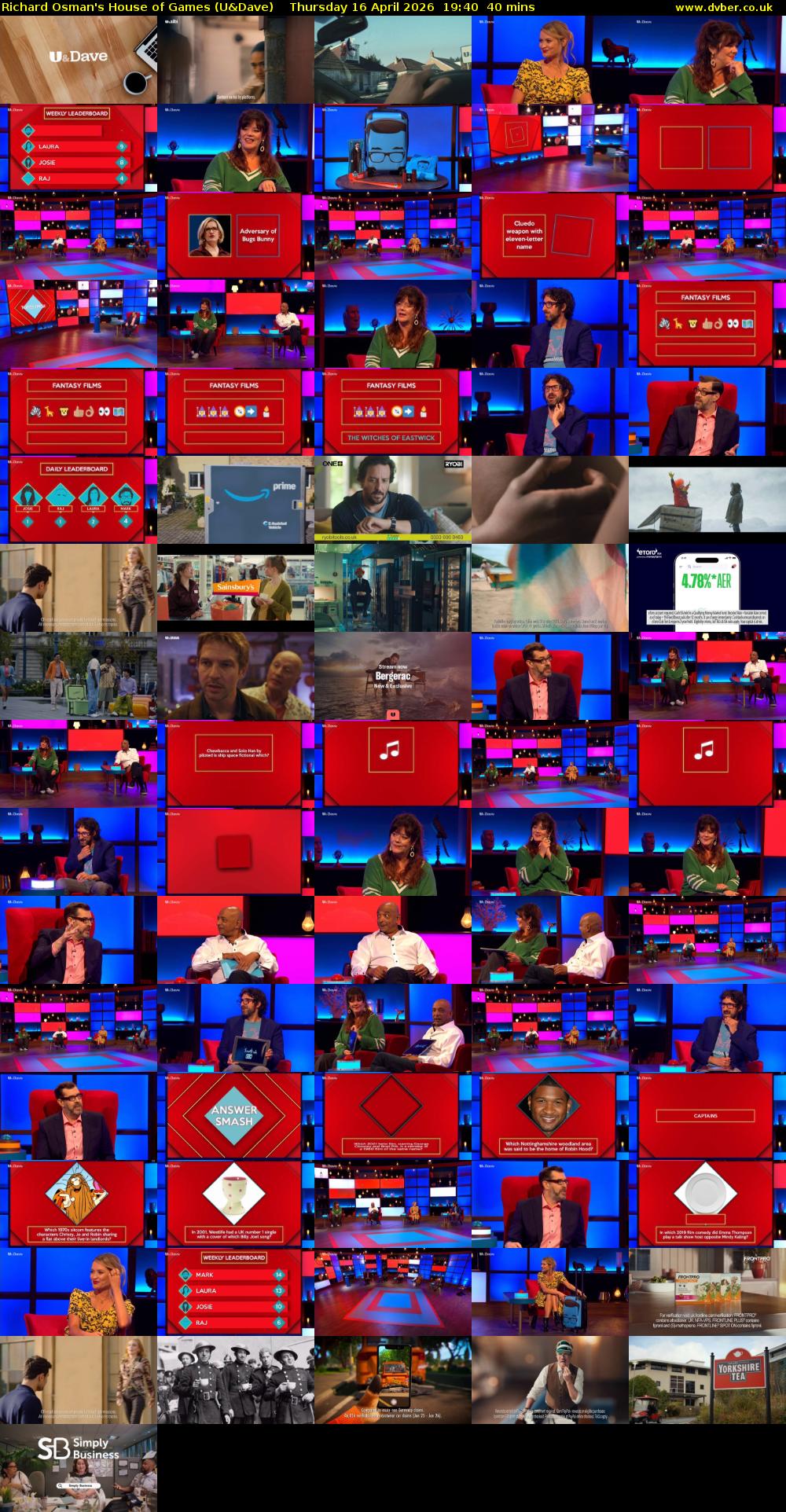 Richard Osman's House of Games (U&Dave) Thursday 16 April 2026 19:40 - 20:20