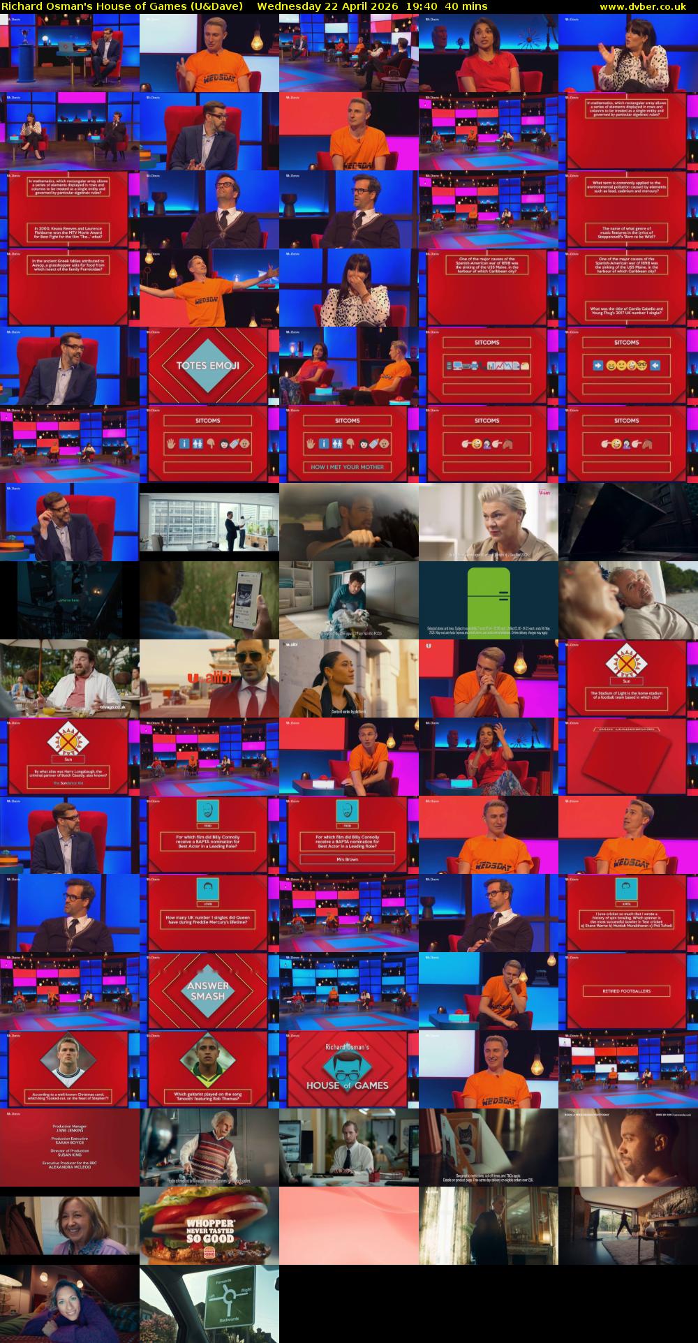 Richard Osman's House of Games (U&Dave) Wednesday 22 April 2026 19:40 - 20:20