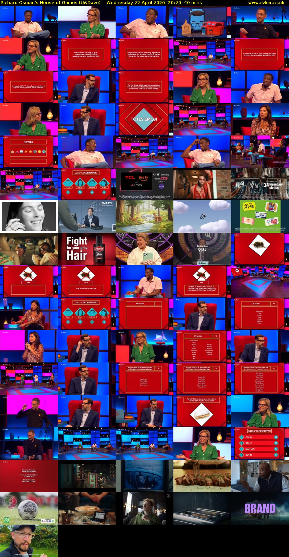 Richard Osman's House of Games (U&Dave) Wednesday 22 April 2026 20:20 - 21:00