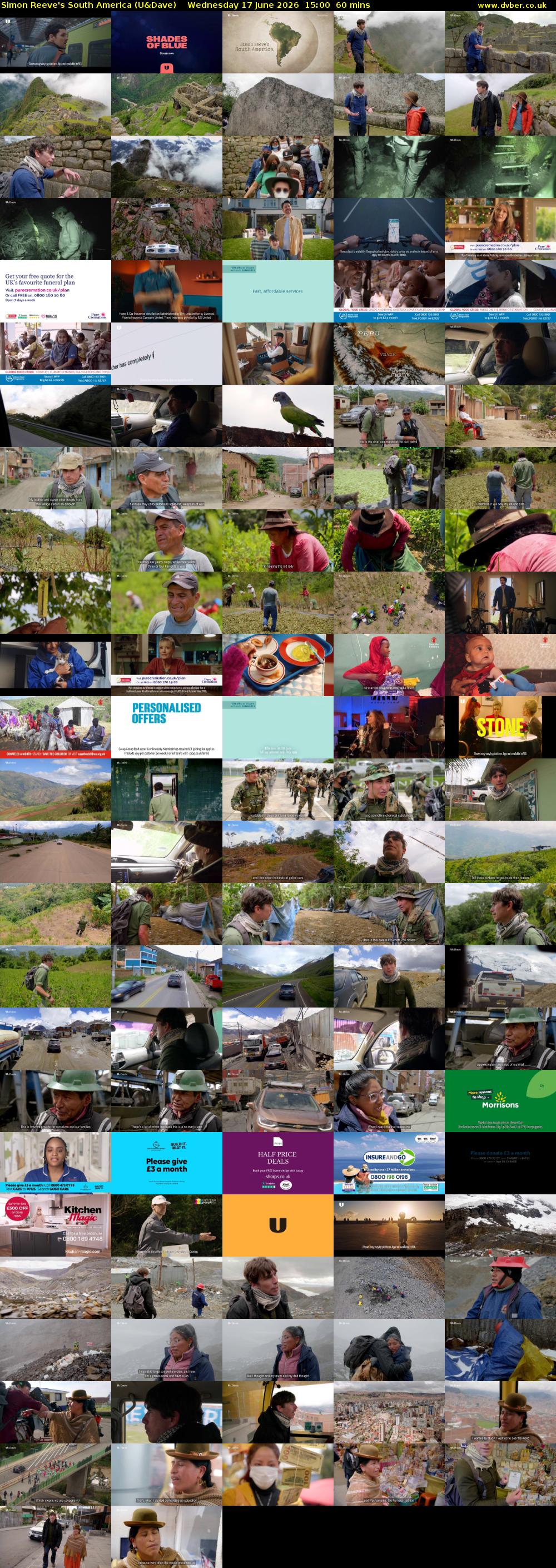 Simon Reeve's South America (U&Dave) Wednesday 17 June 2026 15:00 - 16:00