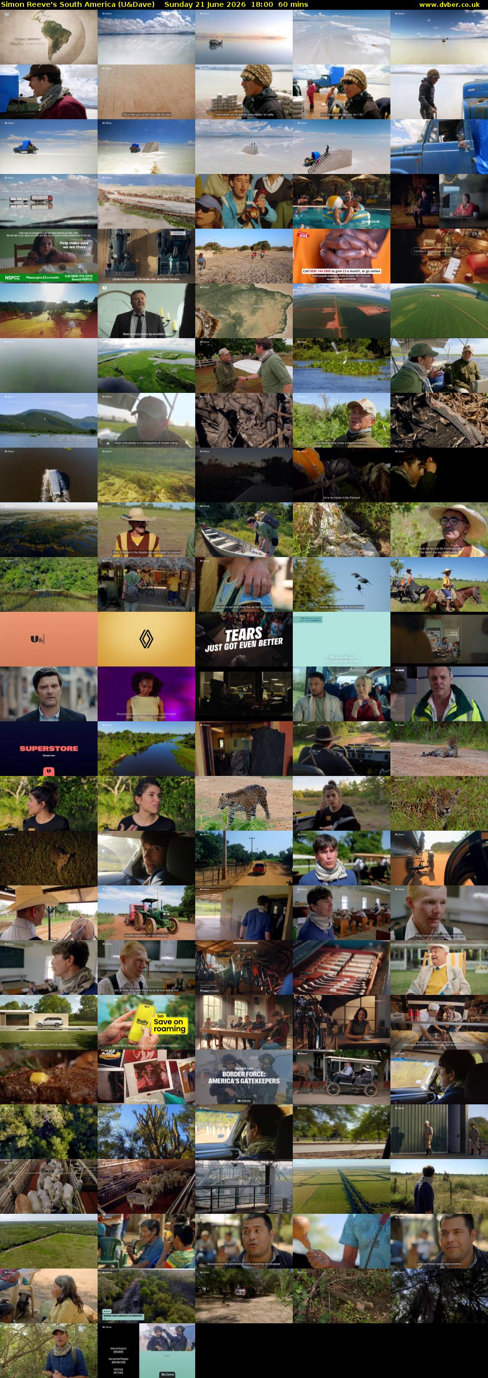 Simon Reeve's South America (U&Dave) Sunday 21 June 2026 18:00 - 19:00