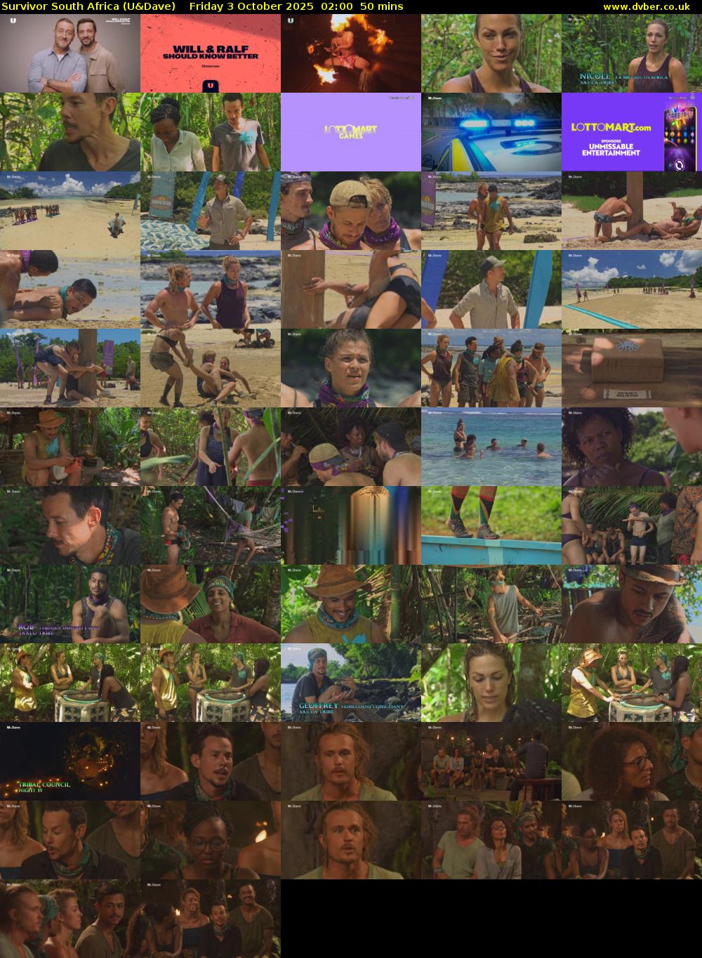 Survivor South Africa (U&Dave) Friday 3 October 2025 02:00 - 02:50