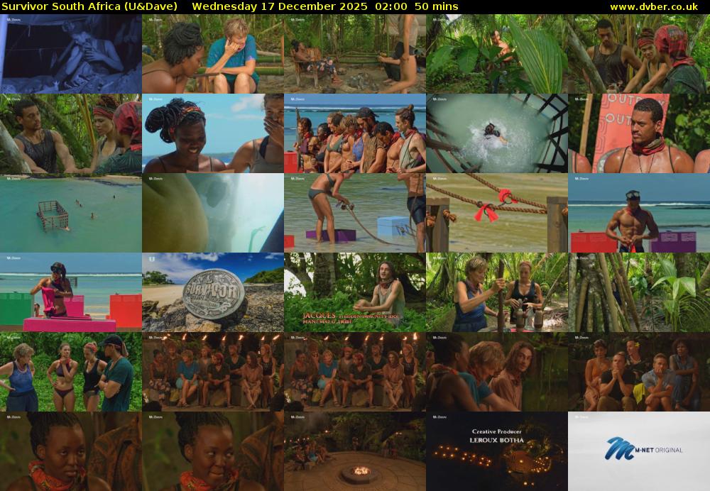 Survivor South Africa (U&Dave) Wednesday 17 December 2025 02:00 - 02:50