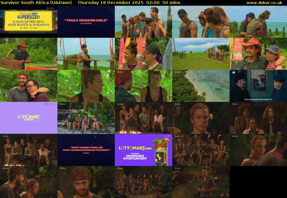 Survivor South Africa (U&Dave) Thursday 18 December 2025 02:00 - 02:50