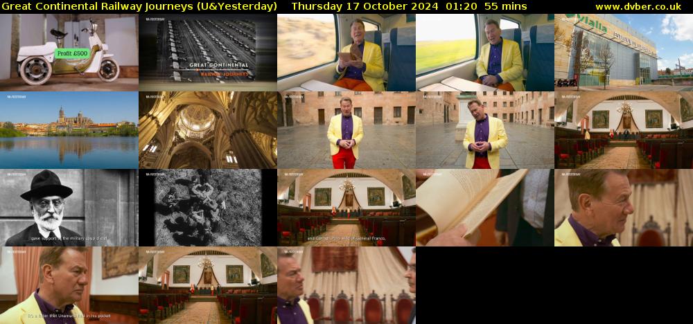 Great Continental Railway Journeys (U&Yesterday) Thursday 17 October 2024 01:20 - 02:15